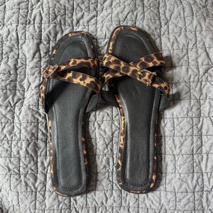 Leopard Print Slide Sandals - Women